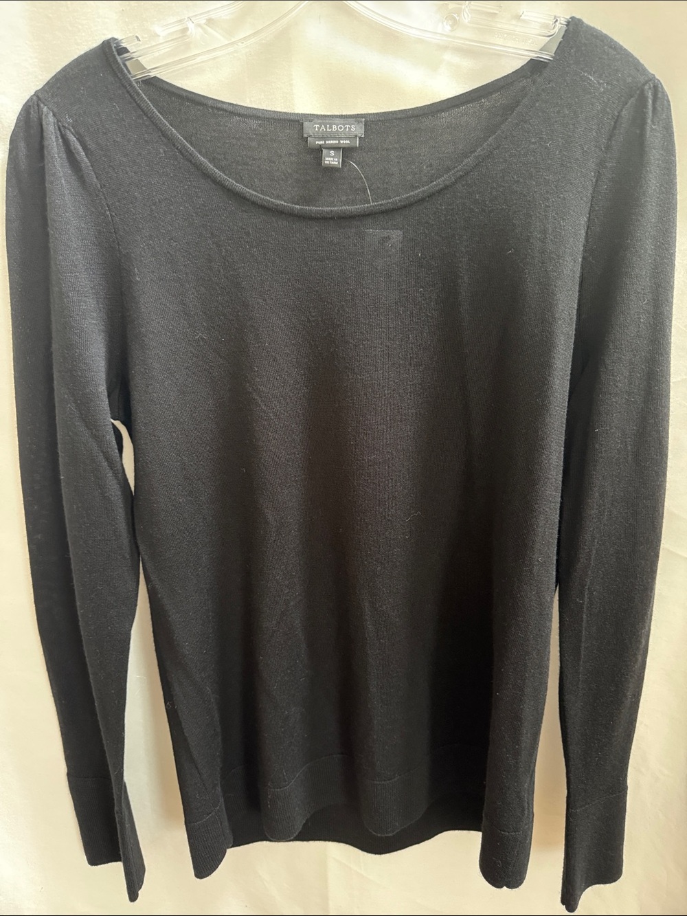 Talbots Black Crewneck Long-Sleeve Sweater Size S Pure Merino Wool